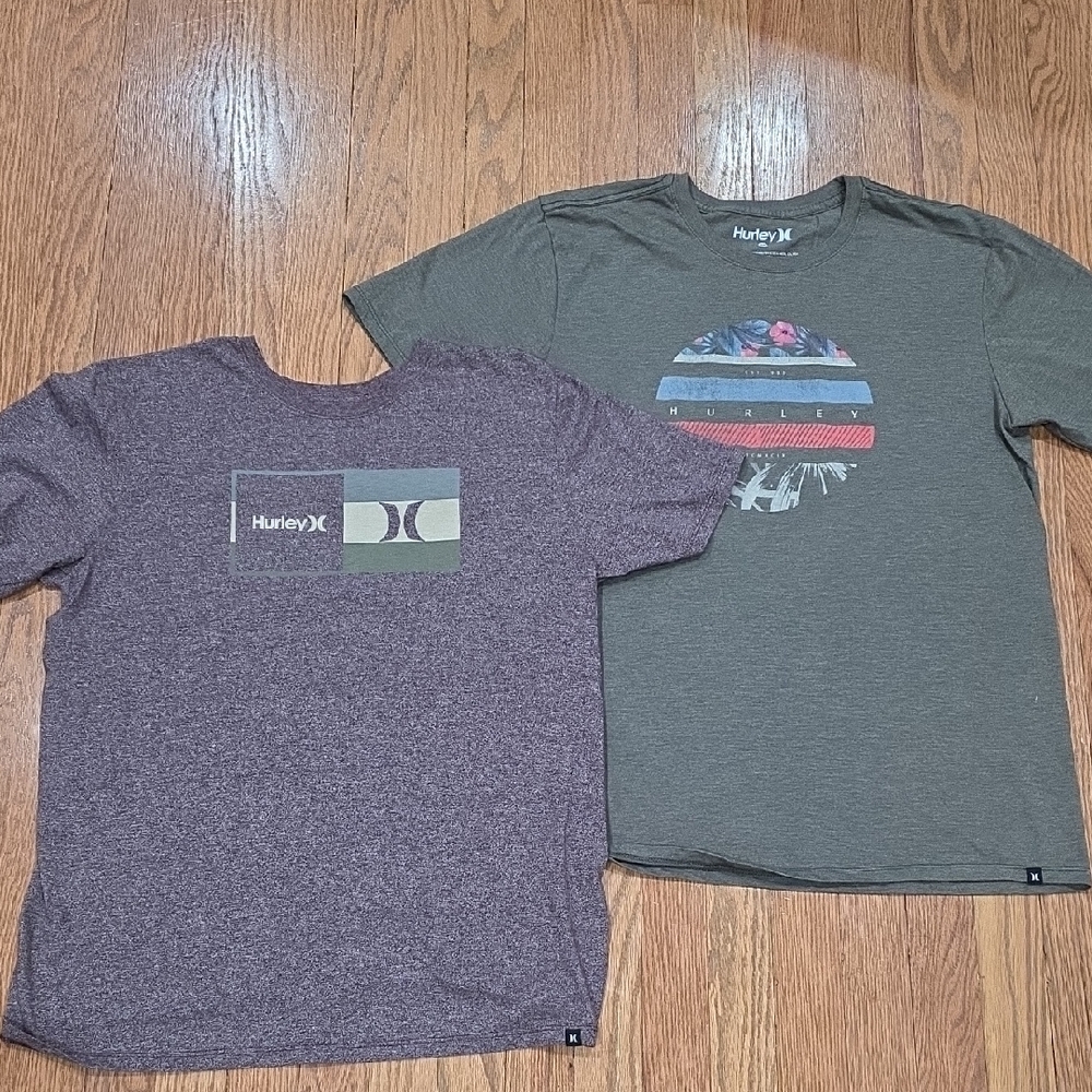 BOGO Hurley Mens Short Sleeve Tees - Olive Green And Mauve 2-for-1
